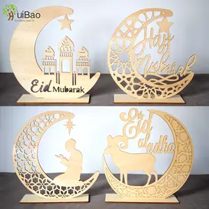 Wood Ramadan Decorations Islamic Eid Mubarak Kareem Table Sign Moon Star Ornament