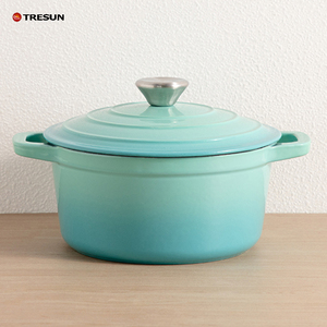 Casserole de cuisine en fonte émaillée, modèle classique rond avec bouton en acier inoxydable, rouge dégradé, direct usine - Product Image 2