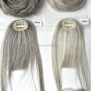Franges de cheveux gris mélangés, sel et poivre, cheveux humains, postiche, franges aériennes, extensions de cheveux pour personnes âgées - Product Image 4