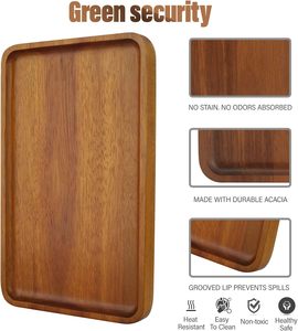 Bandejas de Servir Rectangulares de Madera de Acacia Maciza de 13 * 19 Pulgadas, Tablas de Madera Natural para Bar, Café y Fiestas - Product Image 3