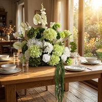 Boule de fleurs artificielles blanches et vertes B125 en promotion, centre de table floral, boule de baisers pour décoration de table de mariage et de réception