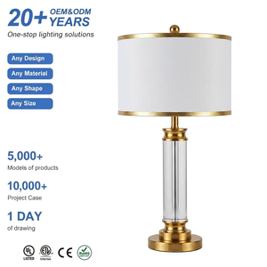 Lampe de table moderne de luxe en verre et cristal avec base en métal doré, abat-<span class=keywords><strong>jour</strong></span> en tissu blanc, certifiée UL ETL, lampe de chevet pour hôtel, salon - Product Image 1