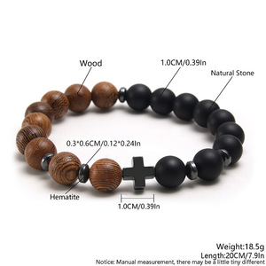 Pulsera Religiosa Hecha a Mano con Cuentas de Hematita, Pulsera de Piedra Esmerilada <span class=keywords><strong>para</strong></span> Hombre, Pulsera de Madera con Cruz, Pulsera <span class=keywords><strong>Cristiana</strong></span>, Regalos - Product Image 5