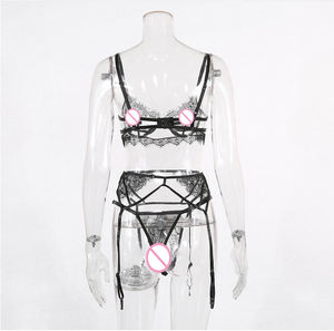 American <span class=keywords><strong>2020</strong></span> Estilo caliente Ropa interior sexy Pestañas Tira de encaje sexy Bobina de acero Conjunto de 3 piezas - Product Image 4