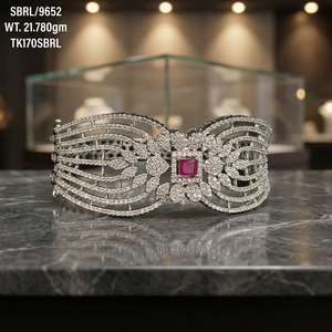 Christmas Gift Rhodium Plated Handmade Pink <b>Ruby</b> 925 Sterling Silver Cubic Zircon Pave Setting Bangle Cuff <b>Bracelet</b> - Product Image 3