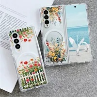Étui de téléphone magnétique transparent à motif de fleurs de carnation pour Samsung Galaxy Z Fold 8 Ultra, antichoc, transparent, en TPU et PC, personnalisable