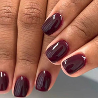 Kit de 24 faux ongles courts en acrylique rouge bordeaux foncé, couleur unie, pré-dessinés, avec colle adhésive, logo personnalisé