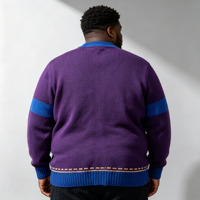 OEM Gold Ein-Knopf-Herrenjacke mit Brustlogo-Patch in Lila-Blau, Winter-Herrenbekleidung, Maßgefertigte Sport-Freizeit-Herrenstrickjacke