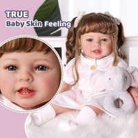 Babeside Poupée Reborn Réaliste Emilia 20 po Bébé Fille Corps en Tissu Visage Tacheté Cheveux Bruns Longs
