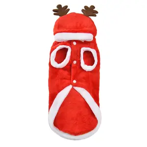 Huisdier Rendier Cosplay Party Kerstboom Bedrukt Elanden Kostuum Hond Puppy Zacht Warm Koraal Fleece Rode Hoodie Outfit Jas