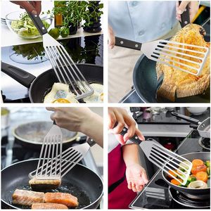 Espátula ranurada para cortar pescado, de acero inoxidable con mango de madera, resistente al calor, antiadherente, para voltear alimentos y panqueques - Product Image 6