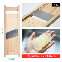 Verstelbare houten mandoline-snijder/rasp Eco-serie met handbeschermer - roestvrijstalen mes - handmatige groentesnijder - kartonnen verpakking - familiepakket