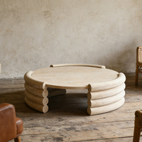 Table basse en travertin beige sur mesure, moderne, luxueuse, durable, décorative, meubles de salon, garantie 1 an, personnalisable