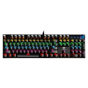 Leaven K990游戏键盘蓝色开关发光二极管灯多媒体机械键盘旋钮