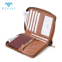 Portefeuille à fermeture éclair en cuir véritable personnalisé de luxe Porte-cartes et passeports à blocage RFID avec logo en relief et pochette à monnaie