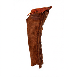BAND BROTHERS Chaps en cuir véritable pour femme, style western, coupe ajustée, avec franges et fermeture à boucle, pour l'entraînement et l'équitation - Product Image 1