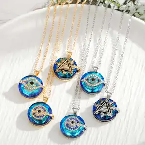 2023 produk laris kalung liontin mata Turki perhiasan mata kristal biru rata kalung wanita modis kreatif