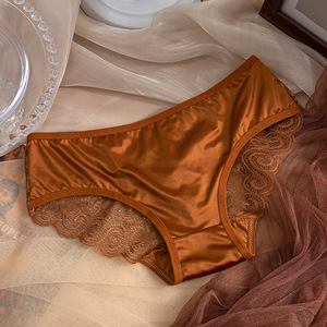 Braguitas de satén vintage de moda, ropa interior sexy con tiras en la espalda, bragas color caramelo, bragas de encaje festoneado, lencería con lazo bonito, al por mayor - Product Image 1