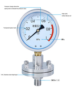 Manómetro hidráulico digital con diafragma roscado antivibración de acero inoxidable - Product Image 6
