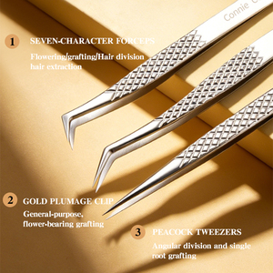 Pinzette di Alta Precisione Connie Cona - Strumento per Innesto Ciglia a Doppio Uso (per Ciglia a Ciuffetti e Singole) - Gadget Definitivo - Product Image 2
