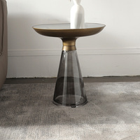 Table basse ronde en verre avec piètement métallique doré gris clair 50cm 75cm, table à thé, mobilier de salon, table d'appoint de café 20'' 30'', ensemble combiné