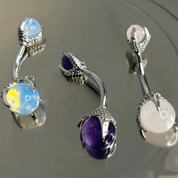 Anneau de nombril en acier inoxydable tendance avec pierre naturelle flottante, bijoux de piercing corporel pour femme, idéal pour mariage ou cadeau
