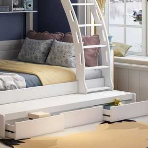 Lit d'enfant princesse en bois blanc moderne pour maison lit en bois luxueux double pour filles lit superposé avec toboggan et escaliers - Product Image 4