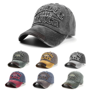 Original The <b>Black</b> Embroidered <b>Baseball</b> <b>Cap</b> Men Washed Denim Patchwork Curved Brim Hat - Product Image 1