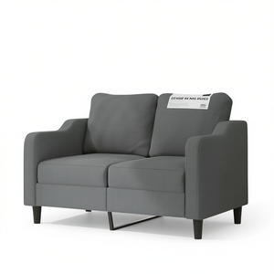 Divano a 2 Posti Grigio Scuro per Soggiorno con Gambe in Metallo Rivestimento in Poliestere Design Moderno - Product Image 1