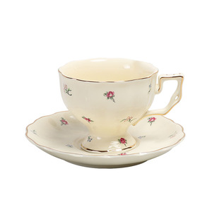 Taza de Café/Té de Porcelana con Platillo, Estilo Británico Vintage, Borde Dorado, Ecológico, Retro Europeo, Novedad, 250 ml - Product Image 6