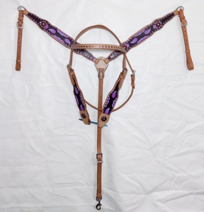 Diseño personalizado occidental Headstall & Breast Collar Set con cuero genuino con cuentas de una oreja con correa de Wither Fabricante - Product Image 4