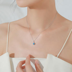 Colgante personalizable de plata de ley S925 con circonita azul exquisita en forma de flor, joyería para mujer para bodas. - Product Image 2