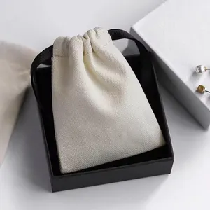 Borsa per la polvere con Logo personalizzato Jiamao in tela di cotone bianco Mini mussola con coulisse borsa piccola custodia per gioielli regalo