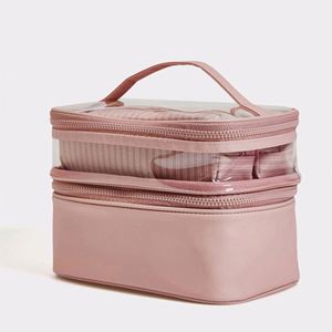 Portable Travel <b>Large</b> Capacity Double-layer Transparent PVC Makeup Storage <b>Bag</b> Female <b>Toiletry</b> Cosmetic <b>Bag</b> Case - Product Image 2