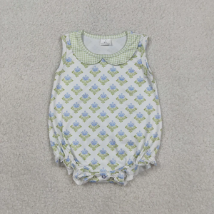 Monos para bebés niñas sin mangas con estampado floral y cuello a cuadros con volantes - Product Image 1