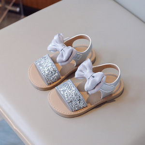 Sandales plates pour bébés filles, nouvelle mode, avec nœud scintillant, semelle souple, design nœud papillon, paillettes, style princesse, vente en gros - Product Image 4