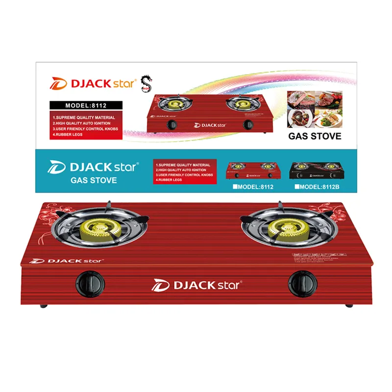 DJACK stella D-8112 2 bruciatore fornello a gas da tavolo in vetro piano cottura a gas vendite cina all'ingrosso cucina a gas in vetro temperato con forno