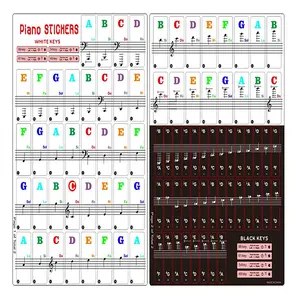 Stiker Piano Anak-anak, Stiker Piano, Stiker Keyboard Cetak Kunci Catatan PVC Transparan Dapat Dilepas Warna Musik