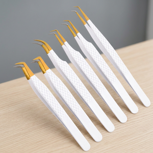 6Pcs White Gold Eyelash Extension Tweezers Set Stainless Steel Precision Curved Straight Tip <b>Lash</b> <b>Volume</b> Isolation Beauty Tools - Product Image 2