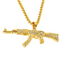 Offre Spéciale 18K Plaqué Or Acier Inoxydable Déclaration AK 47 Pistolet Pendentif Collier pour Hommes Strass Cristal Hip Hop Style Mode