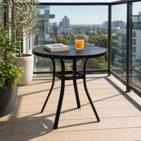 Table de bistrot moderne en métal rond pour l'extérieur, plateau à lattes, anti-rouille, pour villa, patio, balcon