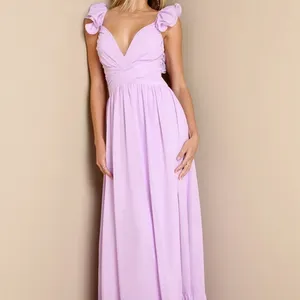 Abiti da donna per occasioni speciali abito aderente con maniche a farfalla viola con scollo a V Maxi abito stringato