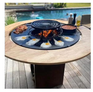 Corten Steel Bbq Set/outdoor Charcoal Bbq Grill Metal with Grill <b>Table</b> Wood Fire <b>Barbecue</b> Fire Pit - Product Image 1