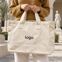 Tas Belanja Kanvas Logo Kustom Pemilik Merek Kebugaran, Warna Ivory dengan Pegangan Panjang dan Gusset Samping untuk Merchandise Peluncuran Merek