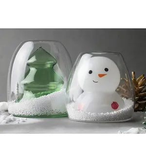 1pc 16oz Christmas Themed Double Wall Cup With Ice Cube & Straw