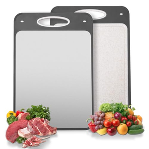 Tabla de cortar de cocina de paja de trigo y acero inoxidable con marco de plástico de doble cara, antideslizante, engrosada y antimoho - Product Image 1