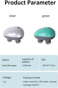 <b>Electric</b> Body Care Wireless Kneading Vibrating ABS+Silicone <b>Head</b> Scalp Hair Brush Hand Held <b>Massager</b> Timing Control 1150mAh - Product Image 3