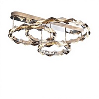 Lustre contemporain personnalisable en fer forgé, anneau géométrique réglable, finition chromée, LED, télécommande, montage en surface