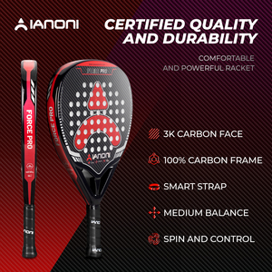 Raqueta de Pádel Caston Sports Force Pro Roja, Fibra de Carbono 3K, 38 mm, 360 g, Núcleo de EVA, Poliéster, Hecha a Mano, Resistente a Impactos, Superficie Brillante con Diseño de Diamante - Product Image 5