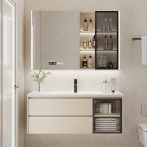 <b>Solid</b> <b>Wood</b> Smart Bathroom Vanity Ceramic Integrated Basin Wall Mounted Wash Sink Cabinet Combo - Product Image 6